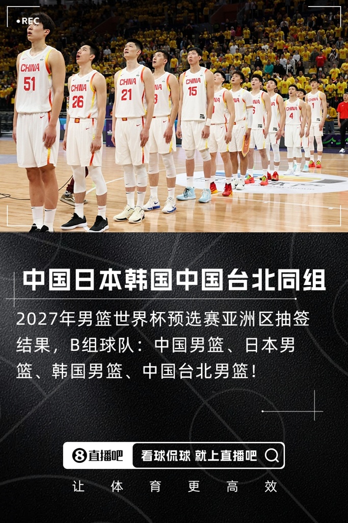 2027年男篮世界杯预选赛抽签:中国&日本&韩国&中国台北同组